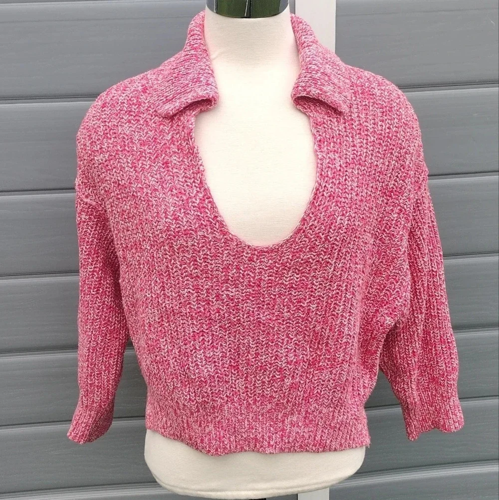 Free People Love This City Collared Sweater XS Pink